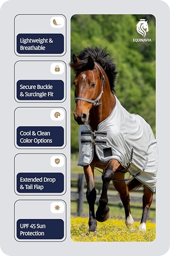 Image of Equinavia Gard Horse Fly Sheet Nylon Mesh Equine Fly Sheet for Horses, Pony | Turnout Horse Fly Sheets, Breathable Pony & Horse Sheet, Lightweight, Against Pests, Sun UV Protection, Silver Gray, 69 in
