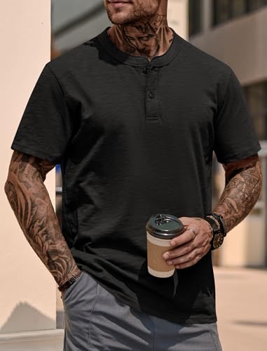 Mens Henley Shirts Casual Loose Fit Stretch Plain Short Sleeve T-Shirts (S-XXL)3