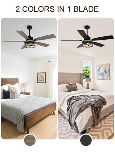 Image of 52 Inch Farmhouse Ceiling Fan with Lights Remote Rustic Fandelier Ceiling Fan Wood Caged Chandelier, 5 Dual Blades, Reversible Quiet DC Motor 6 Speeds for Bedroom Patio