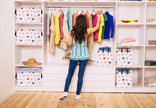 Image of Kid Clothes Storage Basket Gift Shelf Basket Toy Storage Bin, Nursery Basket Organizer Box for With Handles for Room Deco Heart Valentine's Basket