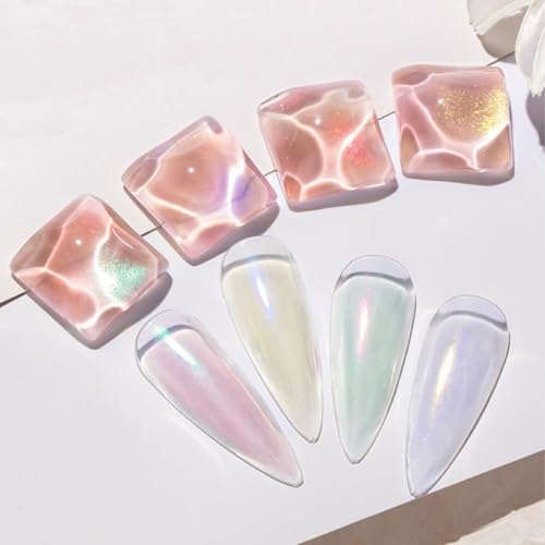 Image of Bolt BEE Chrome Nail Powder 6 Colors White Pearl Chrome Nail Powder Set with Stick | Holographic Metallic Aurora Glitter,Ice Transparent Effect for Gel Polish Mermaid Pearl Aurora Dust Nail Powder