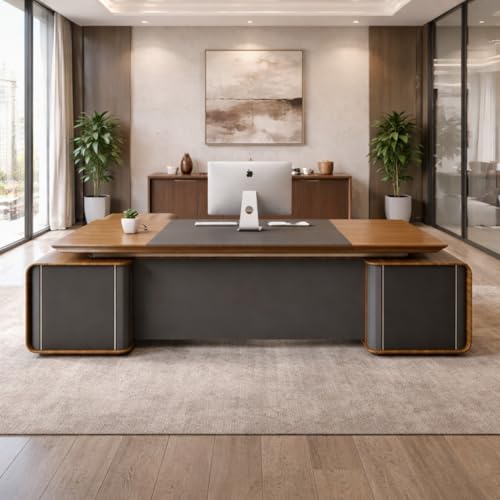 Image of Lakdi The Furniture Co Director Office Table for Boss & Executive | Unique Design L Shape CEO Table Made in MDF with Laminte | with Drawers and Pedestal & Openable Shutter - LDL-521
