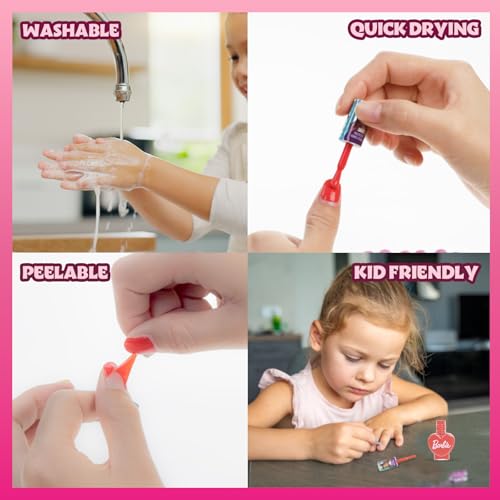 Barbie Movie 18 Piece Set Kids Water-Based Nail Polish Set, Includes Nail Polish, Nail Gems, Nail File for Age 3+, Parties Birthday by Townley Girl