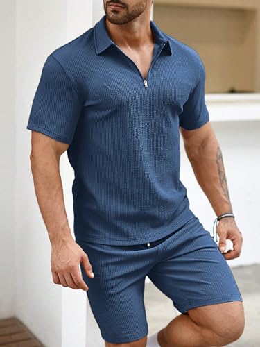 Image of Vogaan Men's Premium Cotton Blend Pyjama Set | Stylish Solid Polo Tshirt and Shorts | Casual Night Suit Wear Set for Man | Summer Co-ords Set with Shorts | Comfortable Nightwear & Loungewear