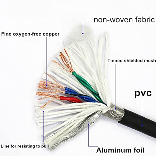 Davitu Wires & Cables - Twisted Pair Shielded Towline Wire 6 core 0.75, 1, 1.5 mm² with Ultra High Flexibility TRVVSP Drag Chain Cable 5m (18,17,16 AWG) - (Length: 5m, Specification: 6 core 1.5mm2)