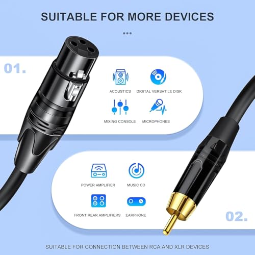 Image of XLR to RCA Cable Dual RCA to Dual Female XLR Stereo Audio Connection Microphone Cable (1.5 Meter)