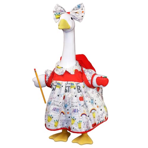 KINDSIGN Back to School Porch Goose Outfit Student Goose Outfit with Red School Bag Pencil Apple and Bow Headband for Home School Classroom 23 Inch Goose Statue Lawn Patio Yard Garden Decor