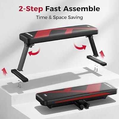 FLYBIRD Foldable Flat Weight Bench for Home Gym, 600/1000 lbs Capacity with Dual Locking for Strength Training, Easy Setup & Storage for Small Apartments, Lifting, Hip Thrust, Dumbbell Workout