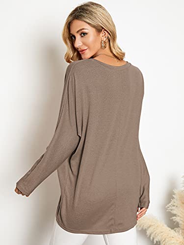 Image of ZANZEA Women's Off The Shoulder Batwing Tops Casual Loose Oversized Tshirts Long Sleeve Fall Pullover Sweater Tops