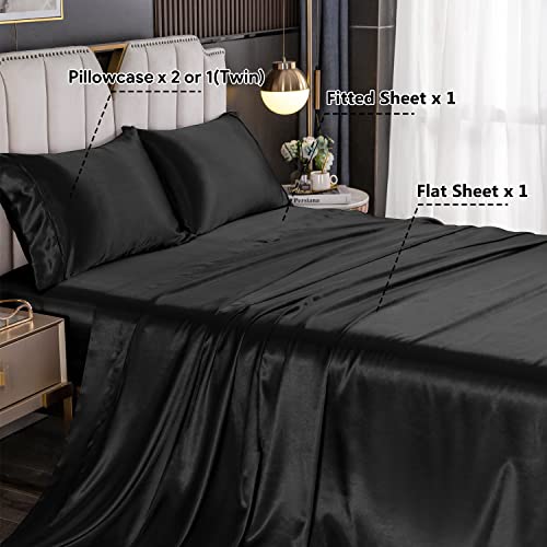 Udeal Queen Sheet Set Satin Sheets And Pillowcase Sets Silky Soft Cooling Bed Sheets Set Deep Pocket Luxury Breathable Sheet 90 Gsm (4 Piece, Black) #TOP2