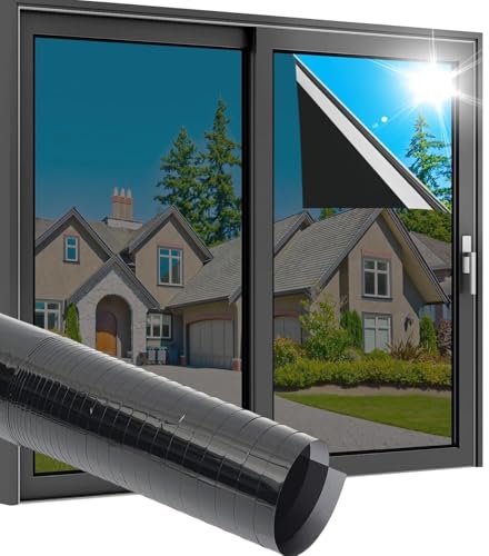 Image of WALLMATE Window Privacy Film Static Cling Removable, UV Sun Heat Blocking Reflective Glass Sticker for Home & Office (Light Black Film, 20x150 in)