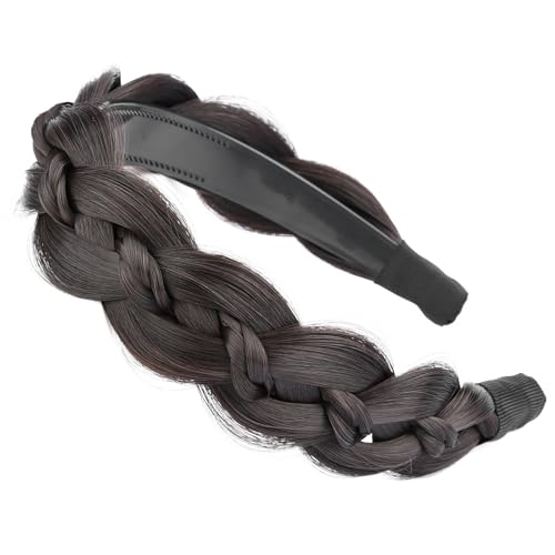VOPPIS Wide Braided Headband with Teeth Synthetic Hair Plaited Headband Fishtail Braided Hair Band Hairpiece for Girls Women Beauty Accessory (Brunette Brown, Wide)