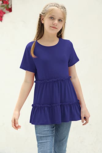Image of Haloumoning Girls Crew Neck T Shirts Peplum Babydoll Tops Tees 4-15 Years | Girls T-Shirts, Casual Loose Tunic Tops, Cute Ruffle T Shirts, Short Sleeve Shirts, Long Sleeve Blouse