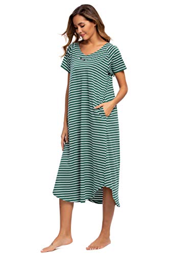 Yozly Nightgowns For Women Soft Night Gown Short Sleeve House Dress Green Stripe, Small #TOP4