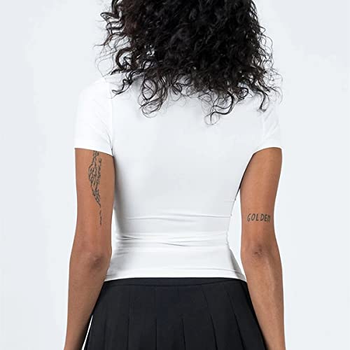 Women's Casual Basic Going Out Crop Tops Slim Fit Short Sleeve Crew Neck Tight T Shirts (White, S) #TOP2