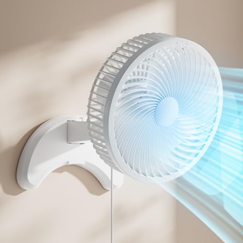 Koonie 8'' Wall Mount Fan, Quiet Small Wall Fan with Timer, 8.2ft Wired Remote, 80° Oscillation, 100° Adjustable, 3 Speeds High Velocity for RV Bedroom Kitchen Office Garage, White