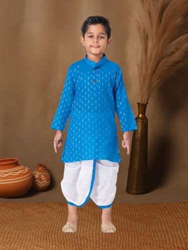 Image of Boys Dhoti Kurta Set for Kids - Cotton Kurta and Elastic Waist Dhoti - Traditional Dress