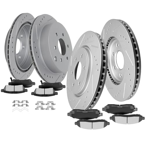 Image of SCITOO Brake Kits,Drilled Slotted Brake Rotors Ceramic Disc Brake Pads Set
