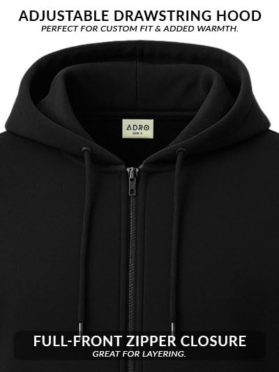 Image of ADRO Men's Regular Fit Zip-Up Hoodie for man | 320 GSM Cotton Poly Fleece Zipper Sweatshirt with Soft Fabric & Printed Hoodies