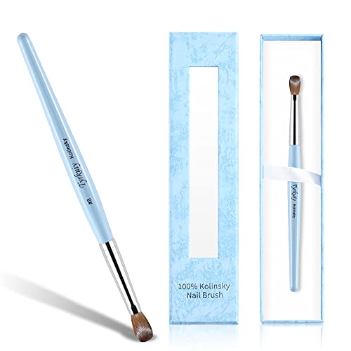 Golden Maple Acrylic Nail Brush 100% Pure Kolinsky Hair Size 8,Oval Crimped Pressed Shaped Acrylic Nail Brushes,Blue Wood Handle Acrylic Powder Brush Set Professional Manicure For Diy Home Salon #TOP7
