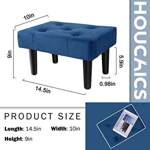 Houchics Small Footstool Ottoman, Velvet Wooden Foot Stool Ottoman With Wood Legs, Sofa Footrest Extra Seating For Living Room Entryway Office(Blue 1Pack) #TOP1