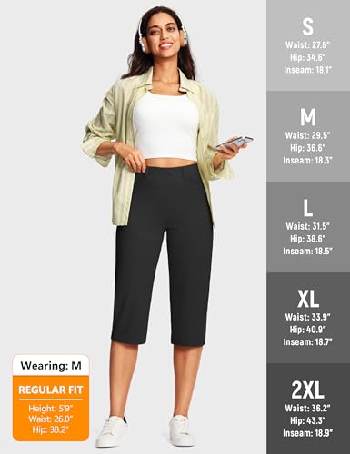 Image of ISEEGZ 14'' /18 inch Capri Pants for Women Dressy Stretch Pull On Womens Capris with Pockets Petite Summer Office Work Casual