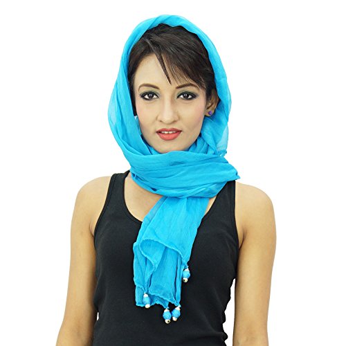 Long Stole Chiffon Blend Dupatta Neck Wrap Women Indian Scarves Chunni, Aqua Blue-1, One Size4