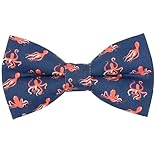 OCIA Cute Pattern Pre-tied Bow Tie Adjustable Bowties for Adult & Children Coral Navy (Octopus)