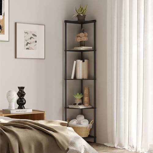 Image of SUNMORY 5 Tier Corner Shelf, 65 inch Tall Corner Shelves for Living Room Decor | Wall Corner Bookshelf, Industrial Display Shelf, Multi Unit Organizer, Narrow Plant Stand for Bedroom Bathroom Small Space