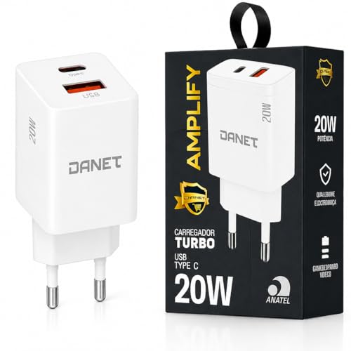Carregador de Parede Duplo Amplify PD 20W Turbo com Saídas USB-C e USB-A Bivolt - Danet