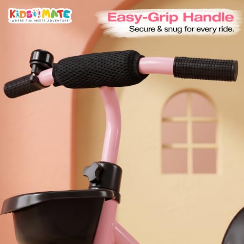 Image of Kidsmate Zoom Trike Cycle for Kids 2-5 Years | Tricycle for Kids | Tricycle for Boys & Girls | Baby Cycle with Anti-Skid EVA Wheels, Bell, Front & Rear Basket, Comfortable Seat | 30kg Capacity - Pink