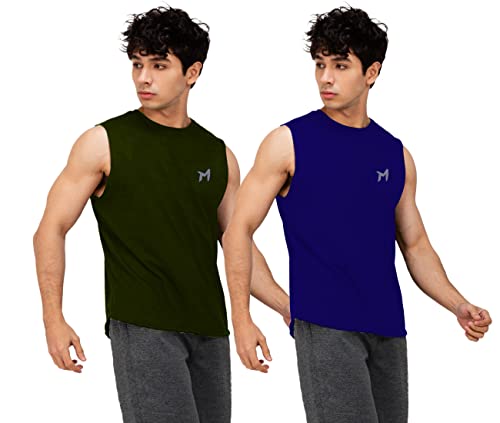Image of Solid Sleeveless Cotton Regular Fit Mens Stylish Top Tanks Vest T-Shirt (Combo Pack of 2)