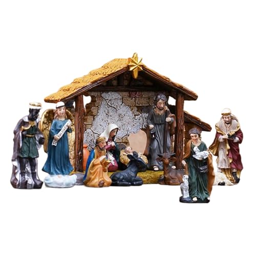 Nascimento 12 Peças, Nascimento de Jesus em Resina para o Natal Figuras Presépio Cristão Católico Decoração - Decoração Natalícia Cristã Para Mesa de Lareira Famílias Igreja Católica Natal