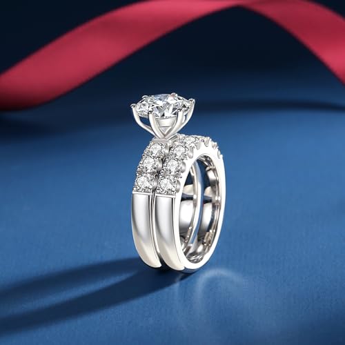 5.6 CTTW (3CT Center) Moissanite Engagement Rings for Women D Color VVS1 Round Cut Moissanite Wedding Band S925 Sterling Silver Ring Bridal Sets for Wedding Anniversary2
