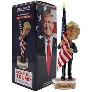 Proud Patriots Donald Trump Bobblehead | (Trump Holding American Flag – Cloth Flag Included)
