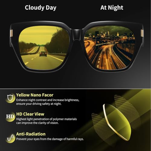 Image of HAOLOTA Night Vision Driving Glasses Fit Over Glasses for Women Men, Anti Glare Polarized Nighttime Yellow Lens