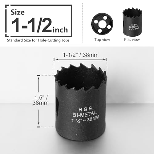 Image of 1-1 /2 Inch Hole Saw with 1 /2 inch Triangle Shank Quick Change Arbor, JTemgle Bi-Metal Hole Saw Heavy Duty Hole Cutting Tool for Cornhole Boards, Recessed Lights, Wood, Plastic, Drywall & Soft Metal