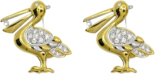 Image of Set of 2 Brooch Lapel Pins With Rhinestones