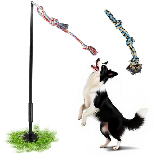 Dog Spring Toys OLenyer Tether Outdoor Dog Rope Toy,2 Rope Toys,Interactive Exercise Game in Yard Park Tug of War for Large Dog (Black)