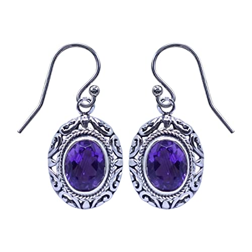 Boucle d'oreille améthyste violette en argent 925 style ethnique
