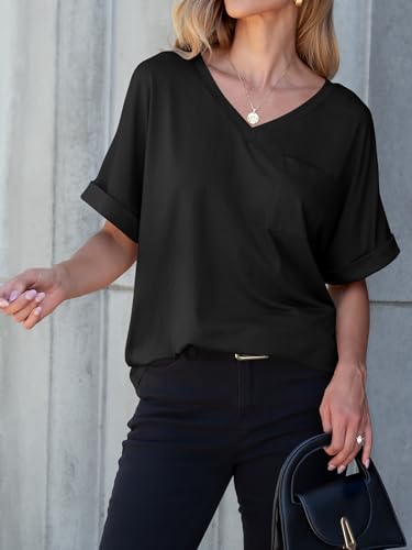 ANRABESS Women T Shirts Oversized Short Sleeve V Neck 2025 Summer Casual Loose Tops Basic Tee Shirts Outfits with Pocket3