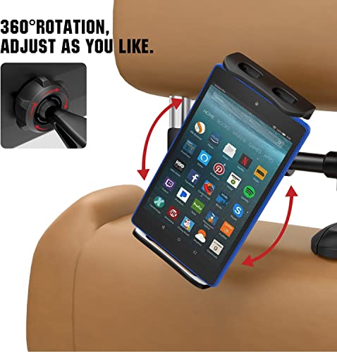 Image of Car Headrest Mount, Tablet Headrest Holder - Stand Cradle Compatible with Devices Such as i-Pad Pro Air-Mini, Galaxy Tabs, Other 4.7-10.5 inch Cellphones and Tablets - Black