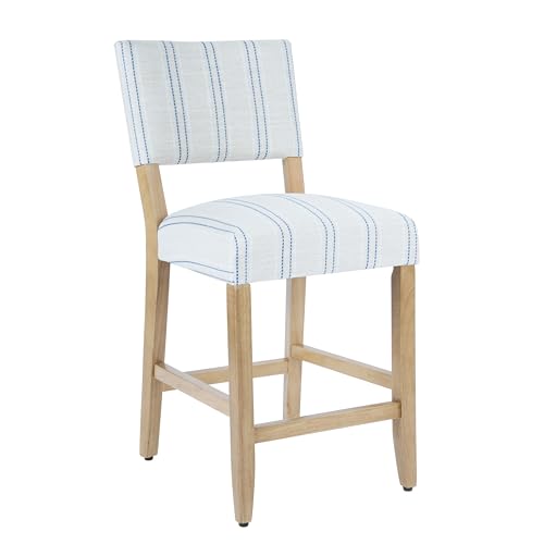 Butaco HomePop tapizado para barra, 24 pulgadas, estampado azul y blanco miniatura 1
