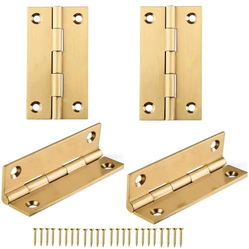4 Bisagras de Latón Macizo, Bisagras de Puerta Plegables para Muebles y Gabinetes, Dorado, 1.5 Pulgadas