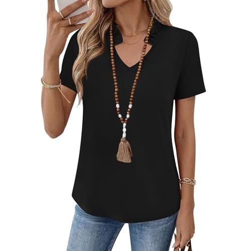 Kistore Womens Summer Tops Short Sleeve V Neck Casual Shirts Beach Vacation Dressy Work Blouses