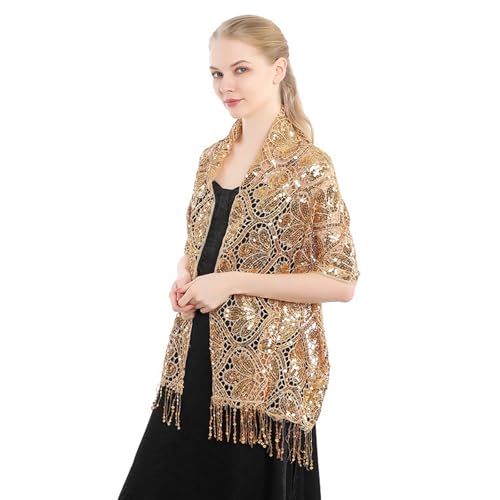 Womens Elegant Sequin Embroidered Evening Shawl Wrap Sparkly Lace Sheer Cape Cover Up Scarf for Wedding Prom Cocktail Party3
