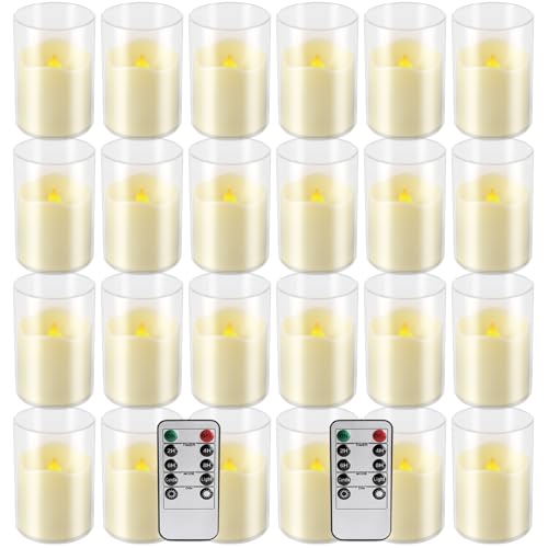 Image of 24-Pack 1.65 inchx2.36 inch Flameless Small LED Tea Lamp Candles - 3D Realistic Flame,Ivory Flickering Warm Light Battery-Powered with Remote Control and Timer for Home, Weddings & Parties.