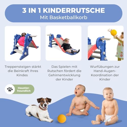 Mobiclinic® kids, Kinderrutsche, Dino, Zusammenklappbar, Inklusive korb und ball, Abgerundete kanten, Rutschfest, Europäische marke, Max. 35 kg, Stabil, Sicher, Einfache montage, Innen außen