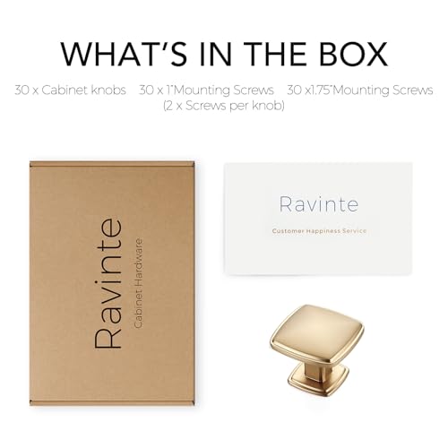 Image of Ravinte 30 Pack Champagne Bronze Kitchen Cabinet Square Knob Single Hole Cabinet Hardware for Dresser Drawer Cabinet Pulls Drawer Knobs Cabinet Knobs