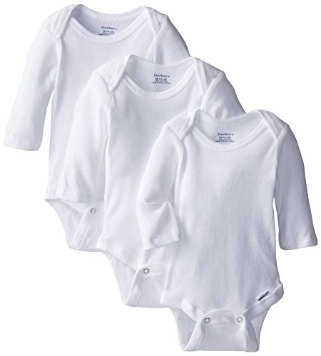 Gerber Unisex-Baby Newborn 3 Pack Longsleeve Onesie, White, Newborn
